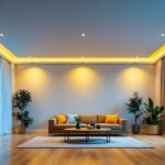 A photograph of a beautifully designed room featuring recessed can lighting