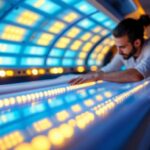 A photograph of a well-lit tanning bed showcasing vibrant