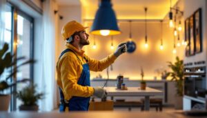 A photograph of a lighting contractor showcasing a unique and innovative lighting installation in a residential or commercial space