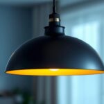 A photograph of a stylish hanging light fixture in a modern interior setting