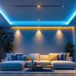 A photograph of a beautifully designed room featuring low profile recessed can lights