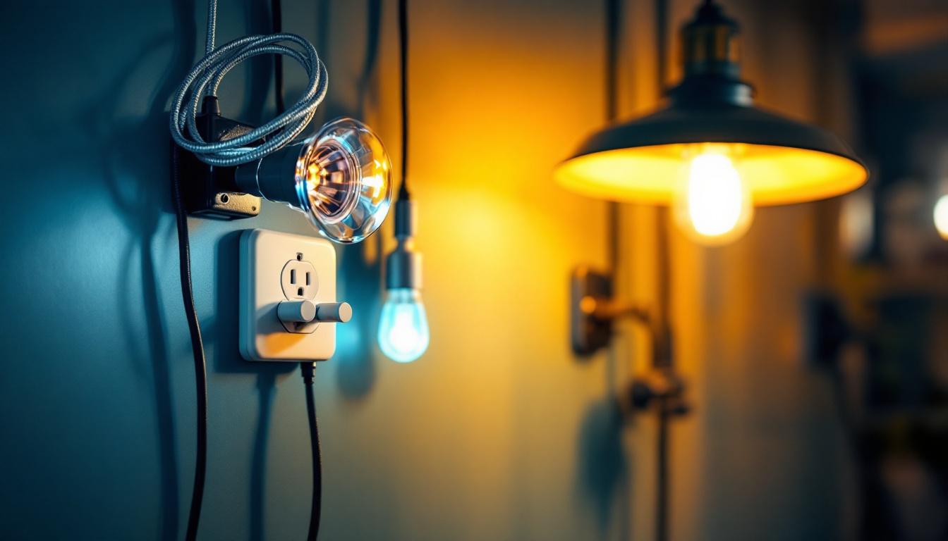 A photograph of a well-lit room showcasing various lighting fixtures