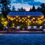 A photograph of a beautifully illuminated outdoor space featuring solar-powered led strip lights