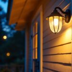 A photograph of a beautifully illuminated porch at dusk