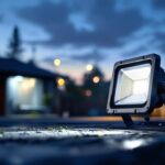 A photograph of a 100w led flood lamp in action