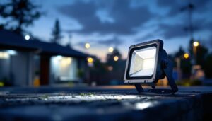A photograph of a 100w led flood lamp in action