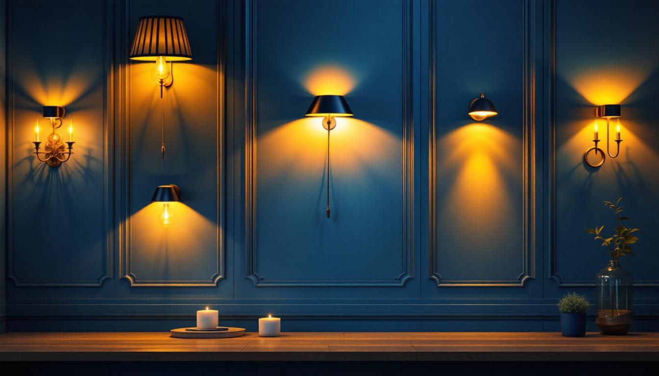 A photograph of a beautifully designed interior space featuring a variety of stylish wall light fixtures