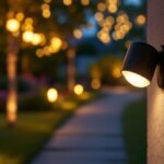 A photograph of a beautifully lit outdoor space featuring a motion detector light in action