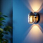 A photograph of a stylish indoor sconce light illuminating a beautifully designed interior space