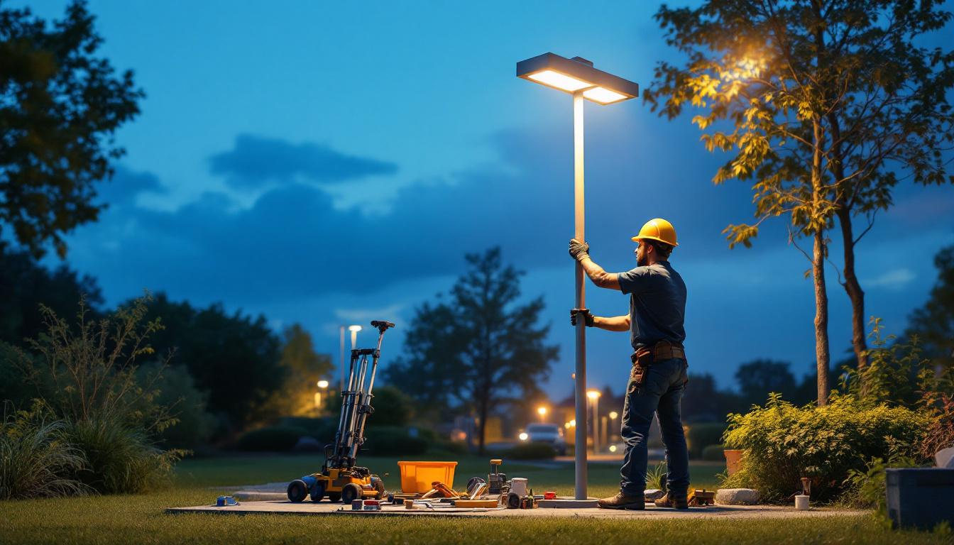 A photograph of a square pole installation in a well-lit outdoor setting