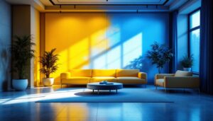 A photograph of a well-lit interior space showcasing both direct and indirect lighting techniques