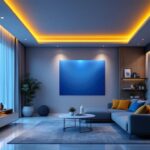 A photograph of a modern living space showcasing sleek recessed spotlights in action