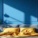 A photograph of a beautifully designed bedroom featuring a stylish lamp above the bed