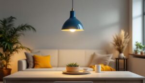 A photograph of a stylish 24 pendant light in a modern interior setting