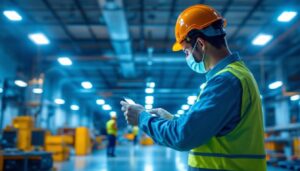 A photograph of a well-lit lighting installation in a commercial or industrial setting