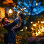 A photograph of a skilled lighting contractor in action