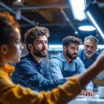 A photograph of a diverse team of professionals engaged in a hands-on training session