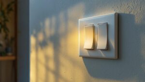 A photograph of a well-lit interior space showcasing a 3-way light switch in action