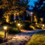 A photograph of capture a photograph of a well-lit outdoor area at dusk