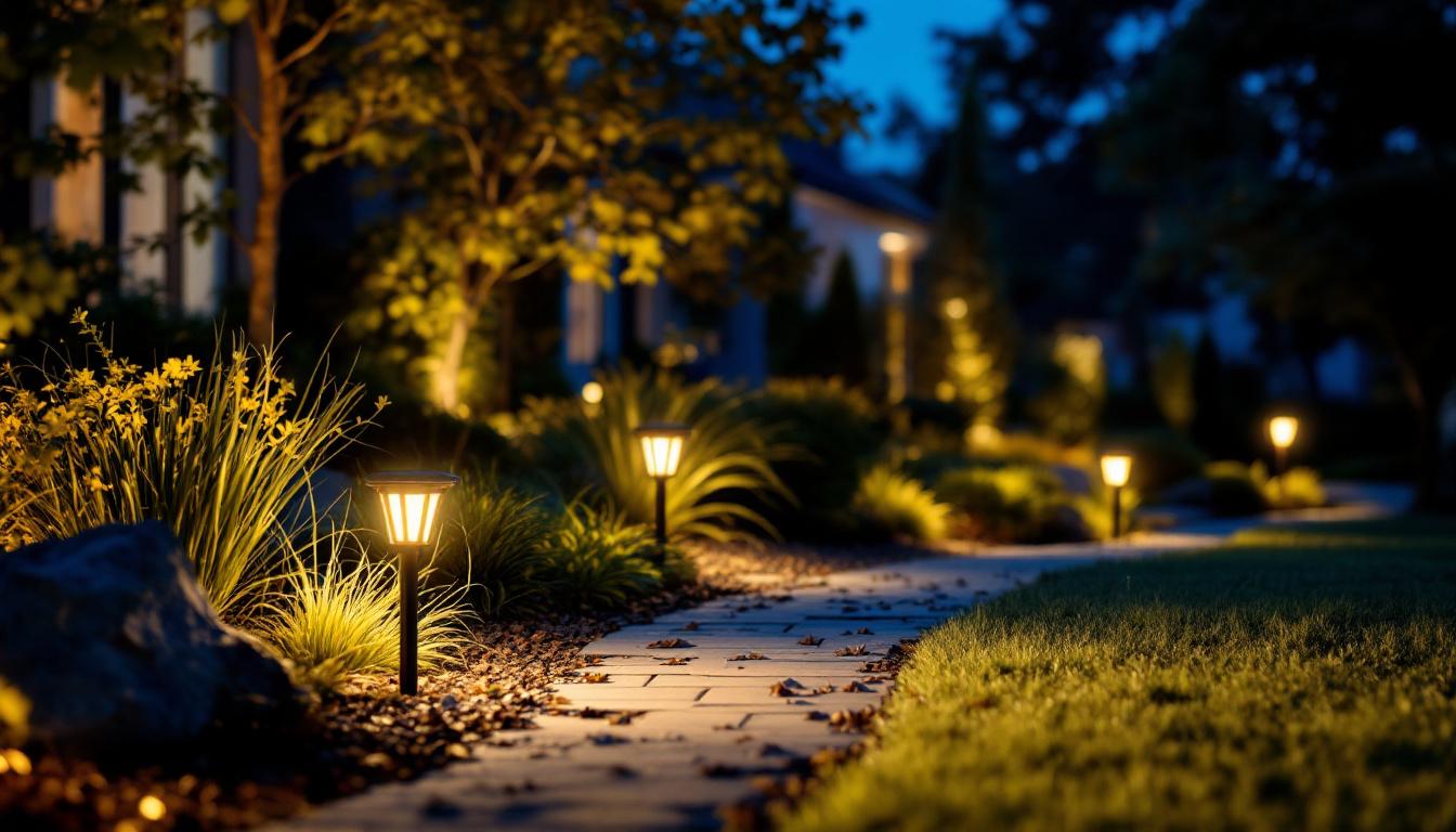 A photograph of capture a photograph of a well-lit outdoor area at dusk