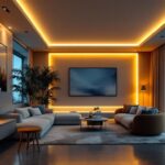 A photograph of a beautifully designed interior space featuring recessed led strip lighting