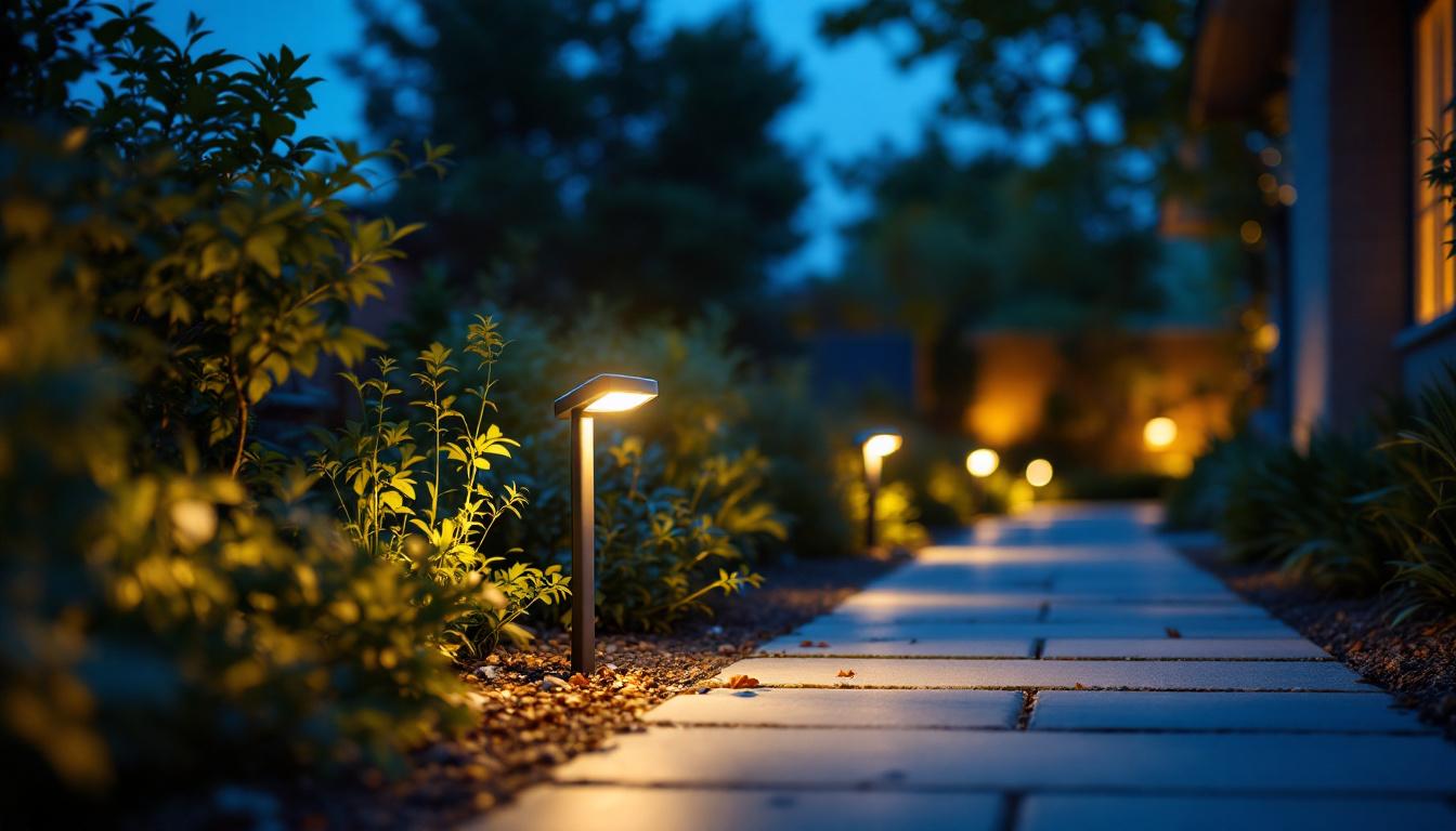 A photograph of a well-lit outdoor space showcasing modern wireless motion lights in action