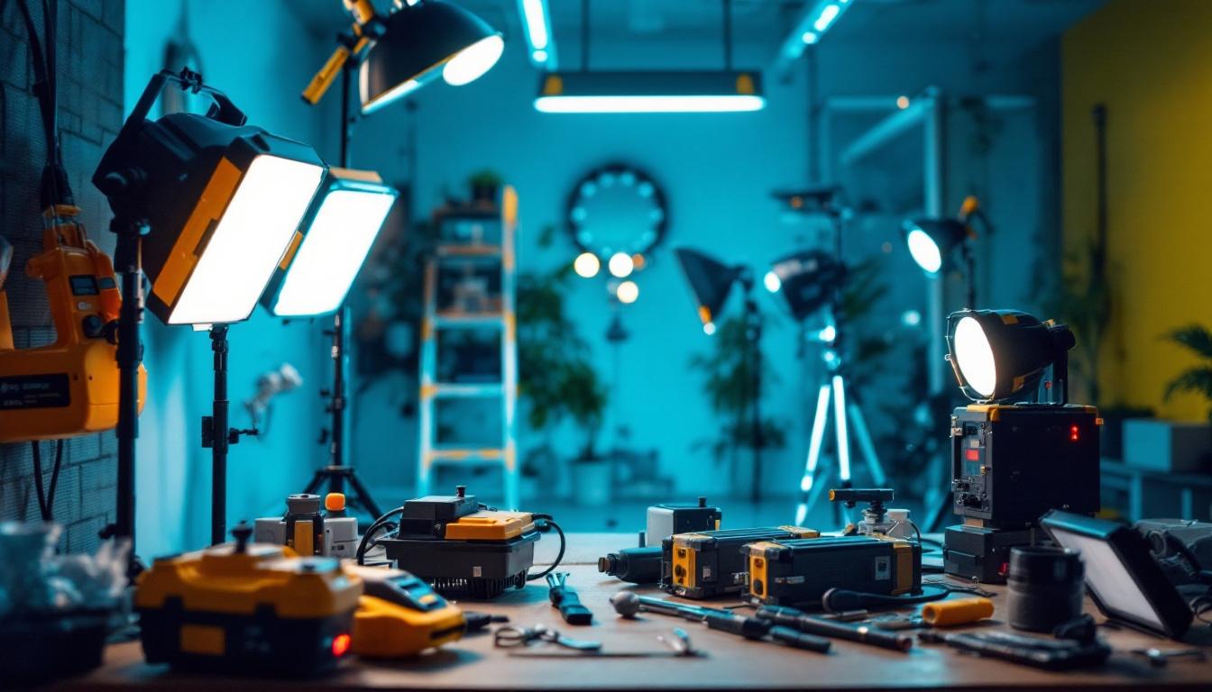 A photograph of a lighting contractor working on a lighting installation
