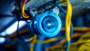 A photograph of a close-up of a fluorescent lamp socket installation
