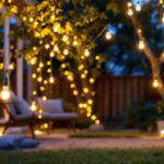 A photograph of capture a photograph of a beautifully lit outdoor space featuring white cord string lights