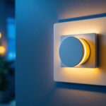 A photograph of a modern dimmer switch in action
