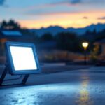 A photograph of a well-lit outdoor space at dusk