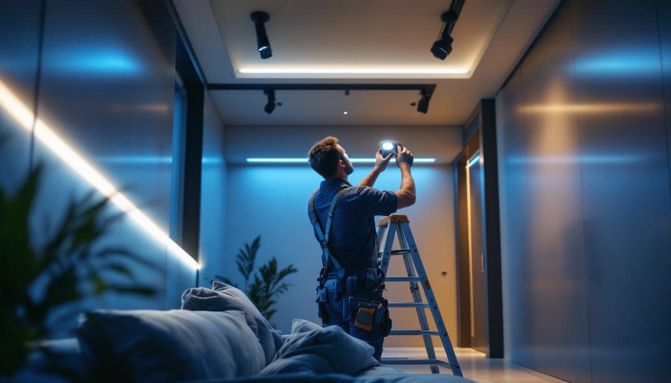 A photograph of a well-lit modern interior featuring ultra-thin recessed lighting