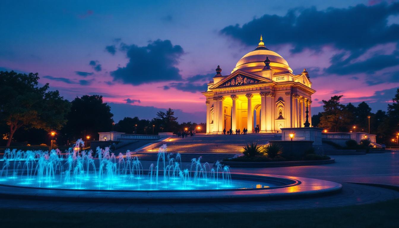 A photograph of a beautifully illuminated monument at dusk