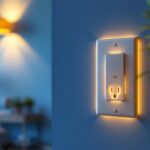 A photograph of a stylishly designed outlet cover installed in a modern home setting