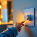 A photograph of a lighting contractor expertly installing a sleek