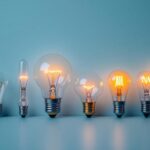 A photograph of a variety of small light bulbs arranged aesthetically on a clean
