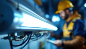 A photograph of a close-up shot of a fluorescent lamp's ballast