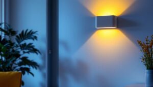 A photograph of a stylish interior space featuring a modern wall light led installation