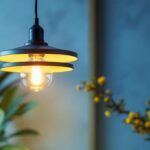 A photograph of a modern light fitting in a stylish interior setting