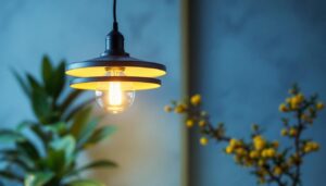 A photograph of a modern light fitting in a stylish interior setting