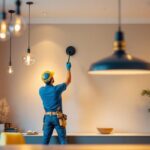 A photograph of a beautifully designed home interior featuring a variety of stylish light fixtures