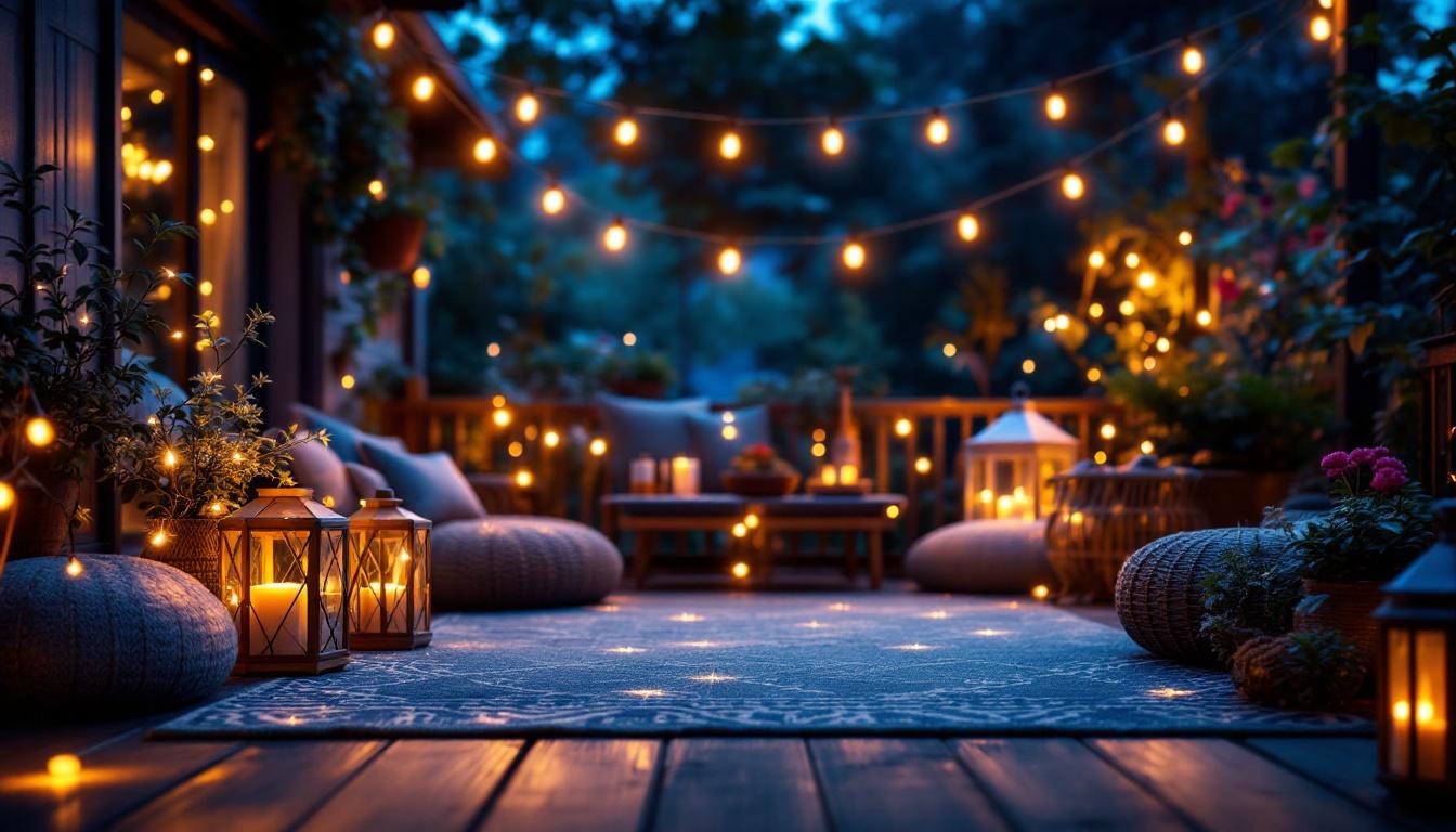 A photograph of a beautifully arranged outdoor scene illuminated by warm