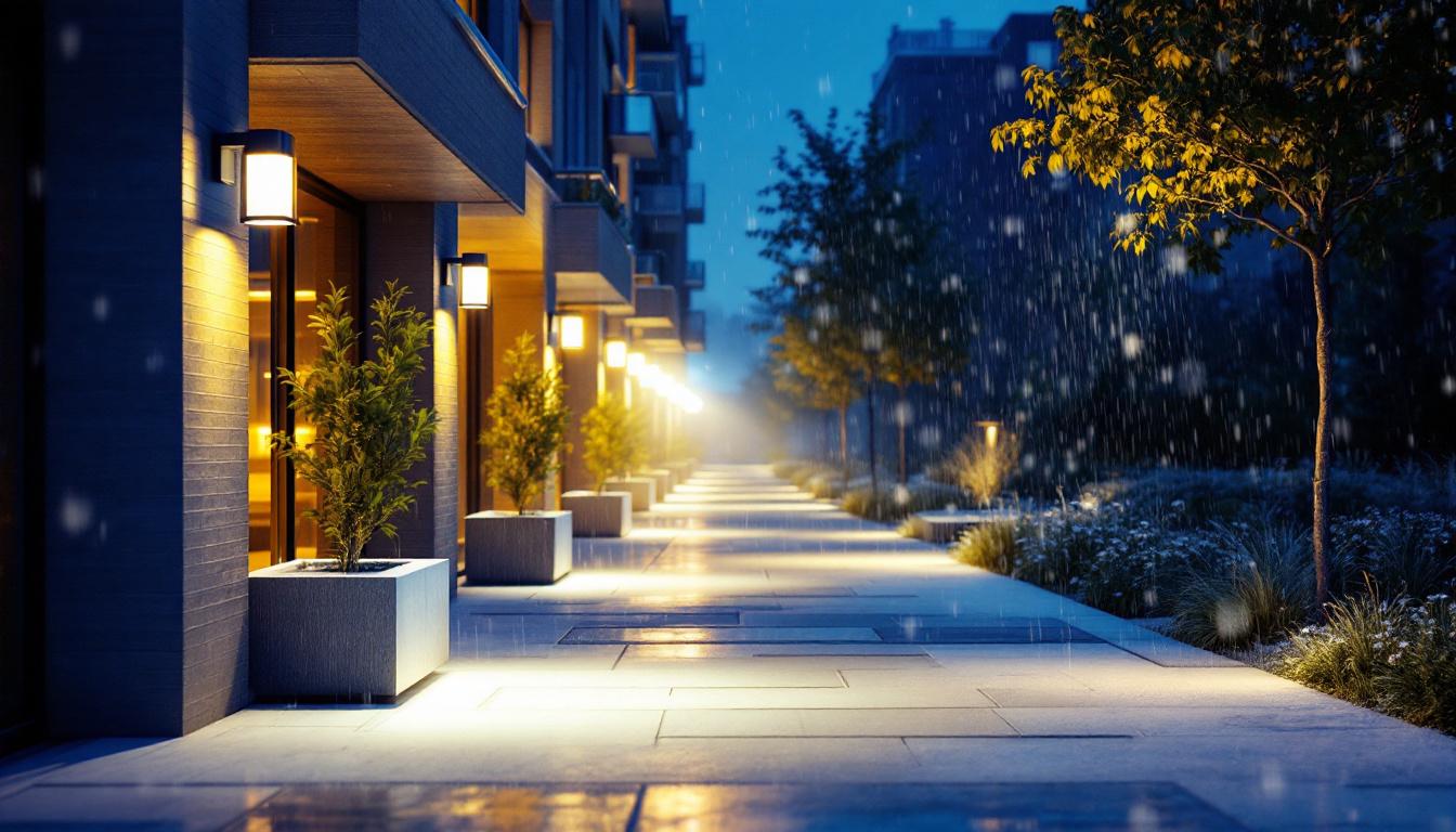 A photograph of a well-lit outdoor lighting installation showcasing weatherproof led fixtures in action
