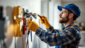 A photograph of a skilled electrician in action