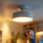 A photograph of a stylish semi flush mount ceiling light fixture installed in a modern interior setting