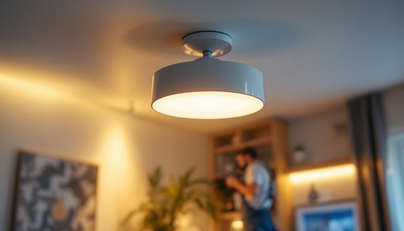 A photograph of a stylish semi flush mount ceiling light fixture installed in a modern interior setting