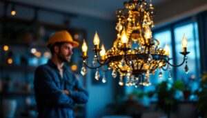 A photograph of a beautifully designed chandelier in a well-lit space
