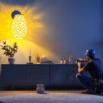 A photograph of a beautifully designed decorative can light cover installed in an elegant room setting