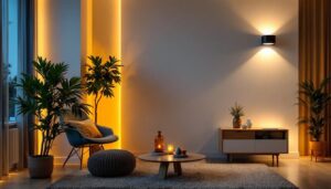 A photograph of a well-designed interior space featuring stylishly installed led wall lights
