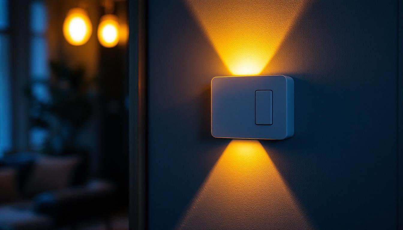 A photograph of capture a photograph of a modern adjustable light switch in a stylish home setting